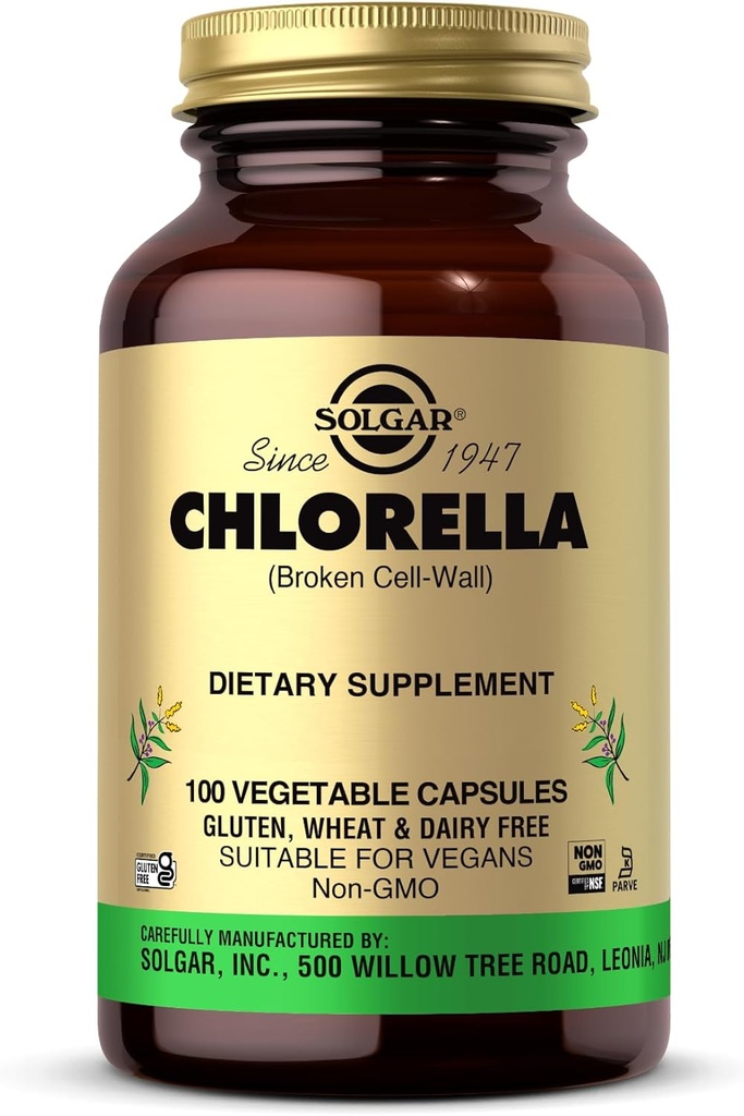 Solgar Chlorella - 100 capsules végétales - Absorption maximale - Non-OGM, végétalien, sans gluten, casher - 100 portions
