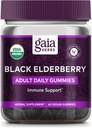 Gaia Herbs Black Elderberry Adult Daily Gummies - Delicious Immune Support Supplément - Fabriqué avec des mûres noires certifiées biologiques pour le support du système immunitaire, 40 Gummies (20 jours d'approvisionnement)