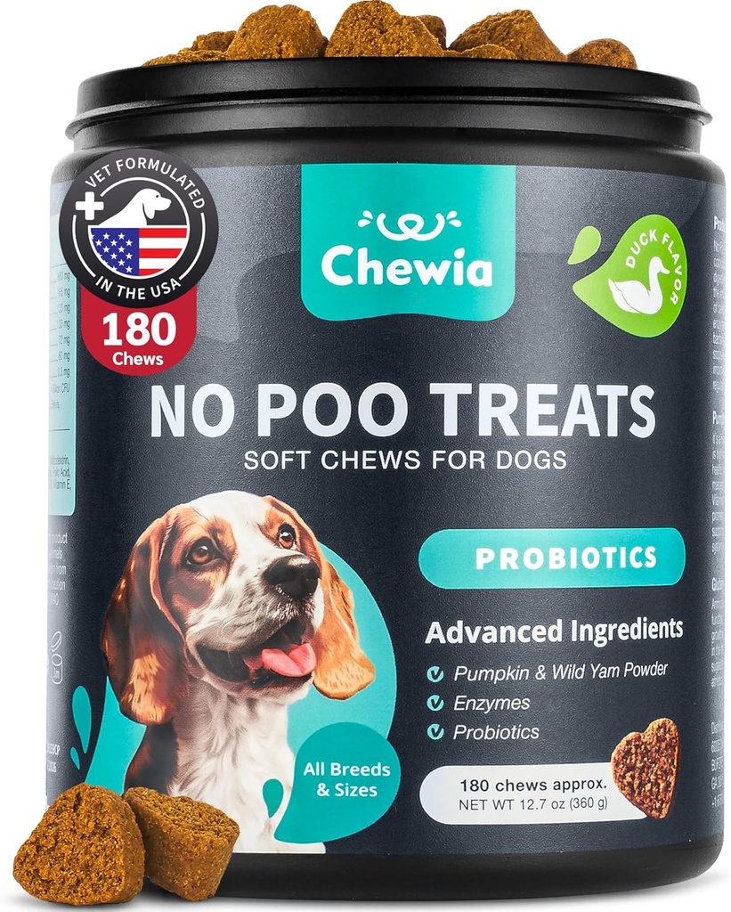 No Poo Chewables for Dogs - Probiotiques pour la santé digestive avec enzymes - Coprophagie Deterrent - Canine Stool Manger Deterrent - Digestive, Dental, Gut & Immune Health - No Poop Manger