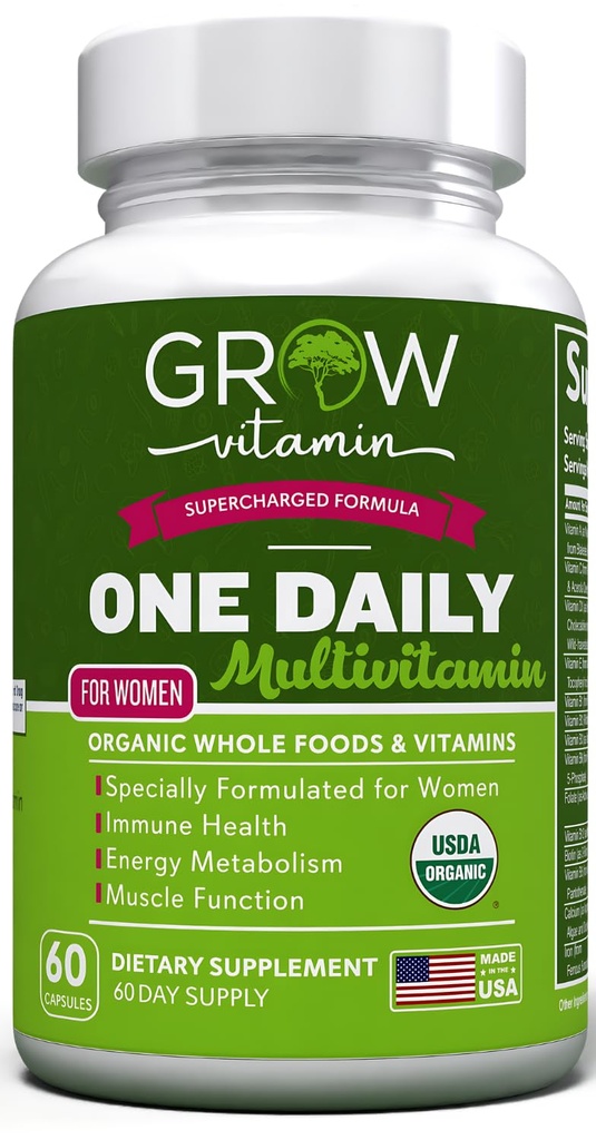 faire pousser la vitamine 1 Multivitamine quotidienne pour les femmes - Soutien énergétique - Complément alimentaire complet aux cheveux, à la peau, aux ongles - Non-OGM - Pas de soja - Sans gluten - 60 capsules - 2 mois d'approvisionnement
