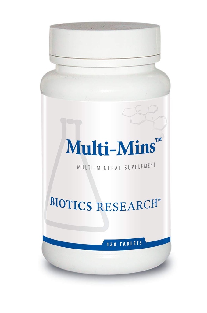 Recherche en biotique Multi-Mins (Potent Mineral Combination) Biodisponible Multi Mineral Supplément avec des chélates minéraux et des minéraux traces d'aliments entiers. Magnésium, chrome, iode (120 comprimés)