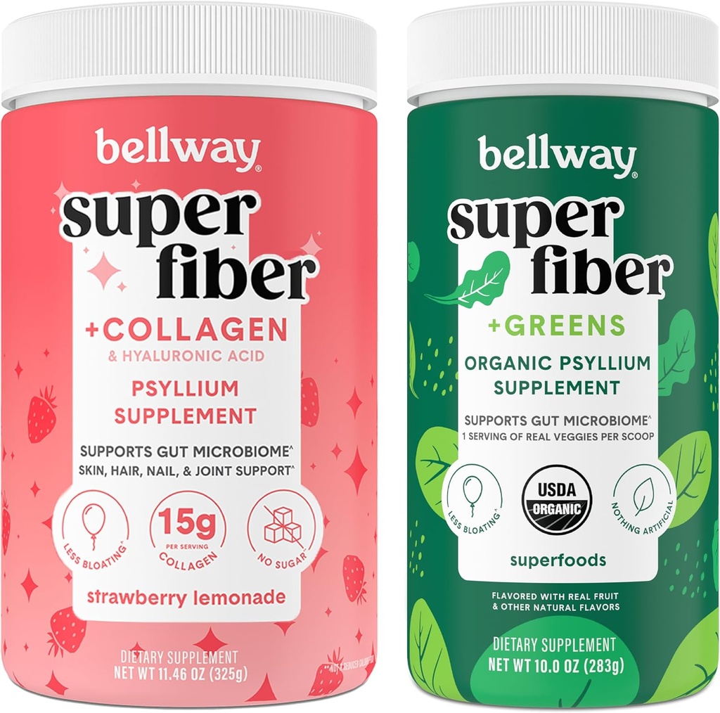 Poudre Super Fibre Bellway + Collagène, Citronade Fraise Super Fibre + Verts