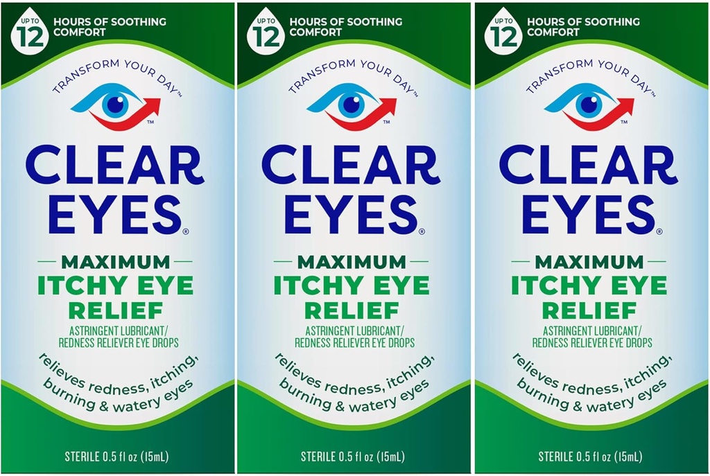 Clear Eyes Maximum Itchy Eye Relief Eye Drops, 0.5 Fl Oz (Pack of 3)