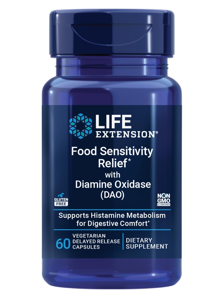 Soulagement de la sensibilité alimentaire à la diamine oxydase (DAO), gaz occasionnel, confort digestif, sensibilité à l'histamine, supplément enzymatique DAO, sans gluten, non OGM, végétarien, 60 capsules