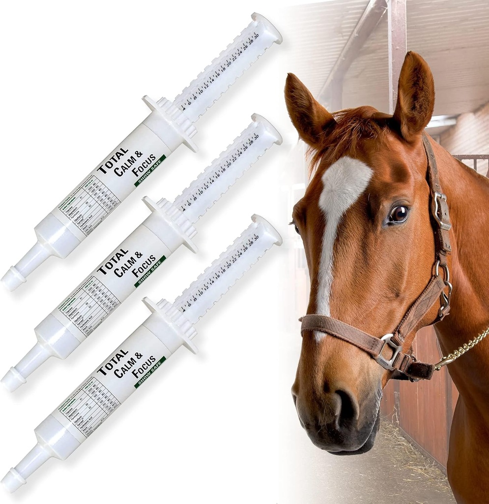 Ramard Total Calm and Focus for Horses Supplement - Magnésium et formule calmante pour les chevaux Show, Training, Performance Mental Alertness Without Drowsness, Show Safe, Equine Supplies 1oz Syringe 3Packs