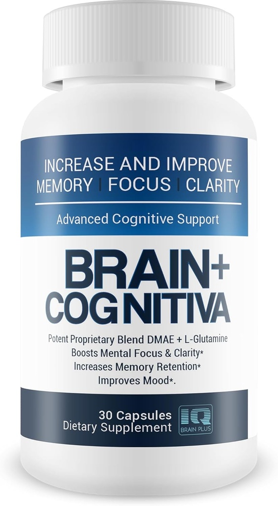 Cognitiva de Brain+ - Soutien cognitif avancé - Aidez à augmenter et à améliorer la mémoire, à stimuler la concentration mentale et à soutenir la clarté mentale - Capsules Alpha-GPC pour le soutien cérébral et le boost Nootropique Opti