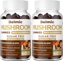 Gommies de champignons - 10x Supplément de champignons avec Ashwagandha et Lions Mane (120 Chews) Supplément Cerveau Nootropique, Immune Support & Stress Relief (Pack de 2)