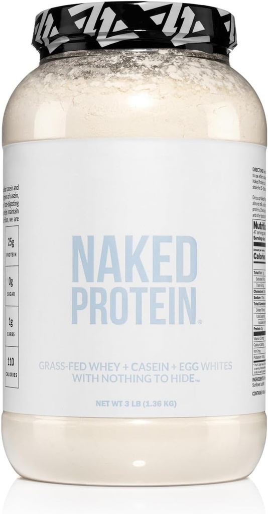 Naked Protein Powder Blend - Whey, Casein and Egg Protein, Only 4 Ingredients, Non-GMO, No Soy, Gluten Free, No Artificial Sweeteners, Flavors Or Colors, Keto and Paleo Friendly - 3 LB