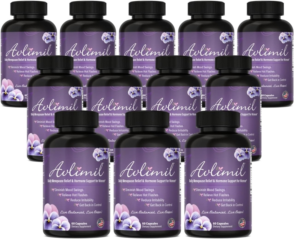 Équilibre hormonal et ménopause Relief of Mood Swings, Hot Flashes, Sweat nocturne et irritabilité - Isoflavones, Black Cohosh, Raspberry, Valérian, Sage, Red Clover, Lemon Baume - 60 Comte (12)