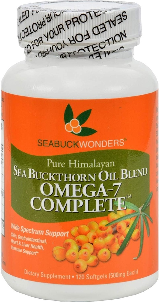 Seabuck Wonders Sea Buckthorn Oil Blend - 500 mg - Omega 7 Complet - naturel - sans gluten - 120 softgels (paquet de 2)