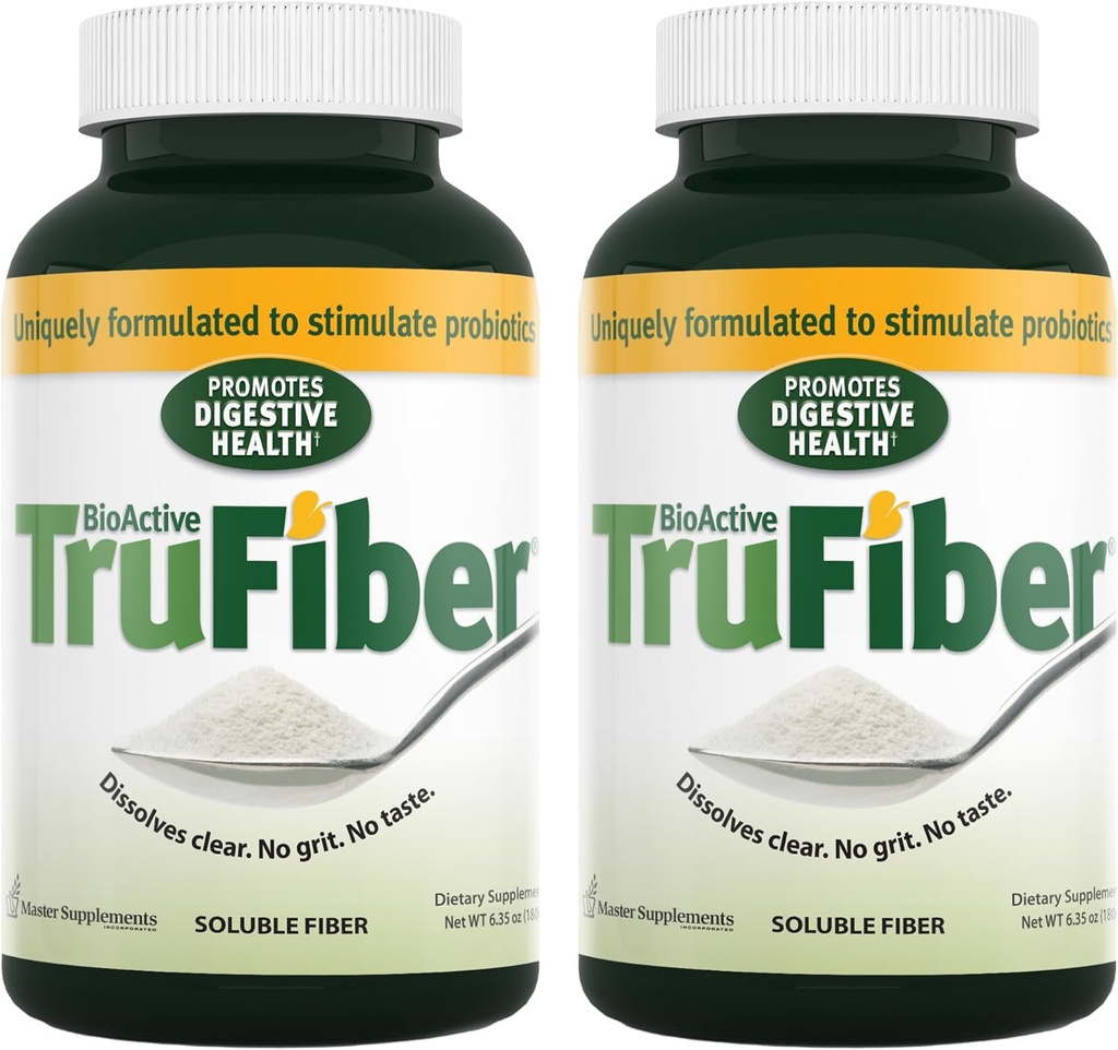 Suppléments principaux TruFiber - 6,35 oz, pack de 2 - Fibre prébiotique pour stimuler la croissance probiotique - soutient la santé digestive - végétalien, sans gluten - 100 portions totales