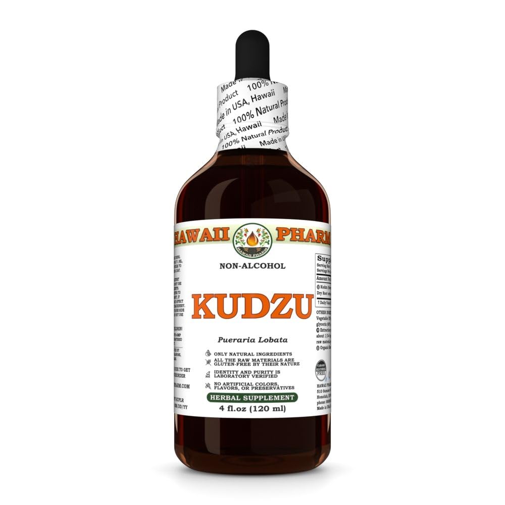 Hawaii Pharm Kudzu Extrait sans alcool, Glycérite pour le bien-être du foie, favorise la fonction cardiaque, soutient l'équilibre cardiovasculaire, protège le foie contre les dommages oxydatifs, adoucit la tension de la tête - 4 fl.oz