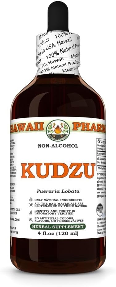 Hawaii Pharm Kudzu Extrait sans alcool, Glycérite pour le bien-être du foie, favorise la fonction cardiaque, soutient l'équilibre cardiovasculaire, protège le foie contre les dommages oxydatifs, adoucit la tension de la tête - 4 fl.oz
