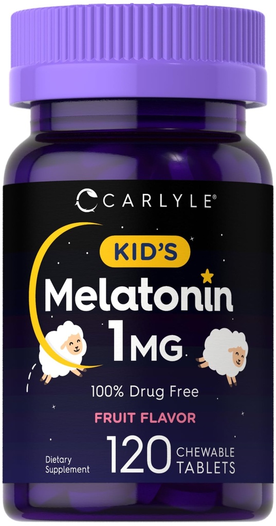 Carlyle Kids Melatonin 1mg | 120 Chewable Tablets | Fruit Flavor | Vegetarian Supplement | Non-GMO, Gluten Free Formula