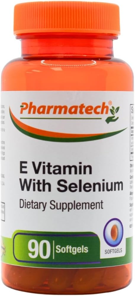 Vitamine E en acétate de dl-Tocophérol et d-Alpha-Tocophérol Plus Sélénium, supplément antioxydant, soutien immunitaire, soutient une peau saine, sans gluten, sans OGM, 90 softgels fabriqués aux États-Unis