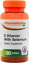 Vitamine E en acétate de dl-Tocophérol et d-Alpha-Tocophérol Plus Sélénium, supplément antioxydant, soutien immunitaire, soutient une peau saine, sans gluten, sans OGM, 90 softgels fabriqués aux États-Unis