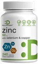Offre supplément Zinc 50mg avec sélénium + cuivre, 240 capsules, 8 mois d'approvisionnement, 3 en 1 formule minérale, supplément complexe de picolinate de zinc, soutient système immunitaire sain pour les adultes et les enfants
