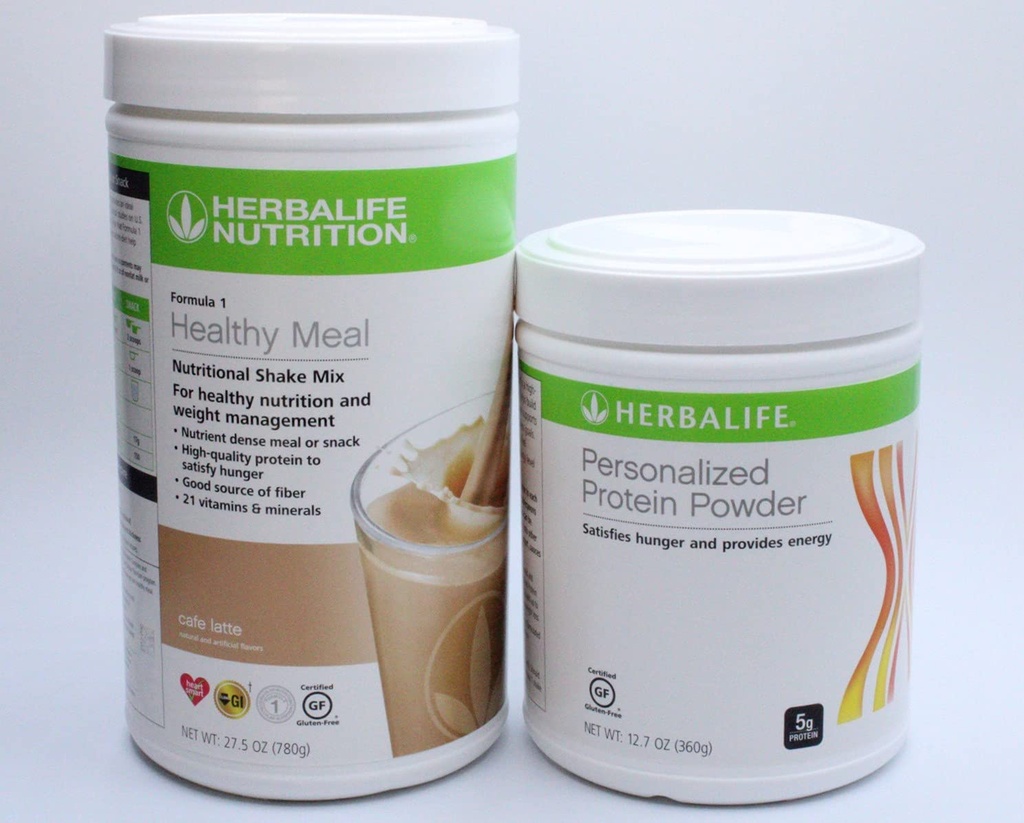 HERBALIFE (Duo) Formule 1 Mélange diététique alimentaire sain (Cafe Latte) avec poudre de protéines personnalisée
