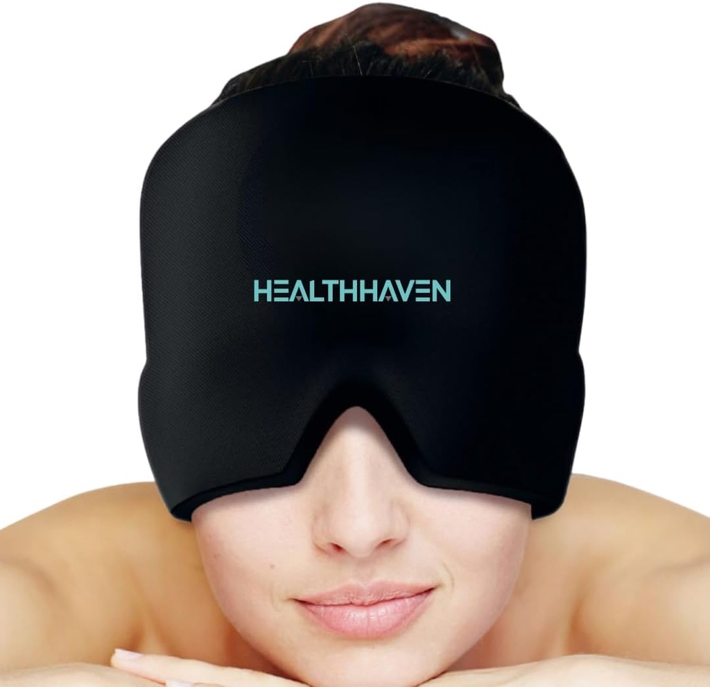 Casquette de soulagement des maux de tête migraine à 360°, chapeau Gel de refroidissement Enveloppe tête pour la migraine, tension, stress et gueule de bois, thérapie chaude et froide, chapeau de maux de tête apaisant