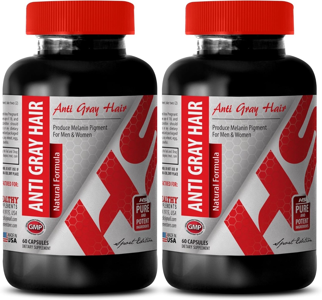 Folic Acid Organic - Formule naturelle anti-gris pour cheveux - Aidez à promouvoir la santé de la peau (2 bouteilles)