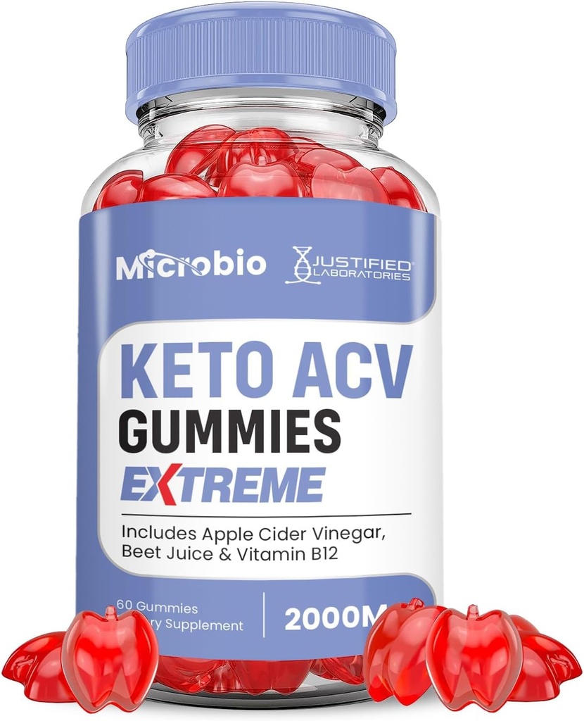 Justified Laboratories Microbio Keto ACV Gummies Extreme 2000MG Micro Bio Keto Gummies Apple Cider Vinegar Formulated with Pomegranate Beet Juice Powder B12 Vegan Non GMO 60 Gummys