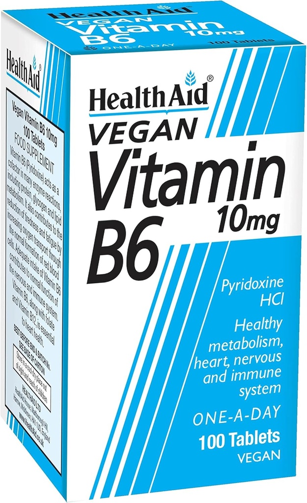 Aide à la santé Vitamine B6 (HCl pyridoxine) 10mg 100 Comprimés