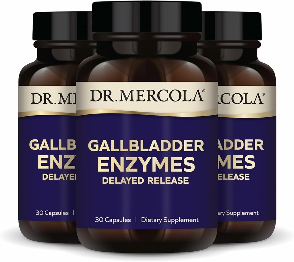 Dr. Mercola Enzymes Gallbladder - Soutien de la maladie de Gallbladder et digestif - Comprend la protéase pancréatique, l'amylase et la lipase - Non-OGM, sans gluten et sans soja - 90 capsules à libération différée (90 portions)