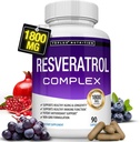Supplément de resvératrol 1800 mg Complexe antioxydant - Pilules transrésvératrol naturelles hautement toxiques pour le vieillissement en santé, soutien de santé global, système immunitaire, fonction cérébrale, pour hommes femmes, 90 capsules