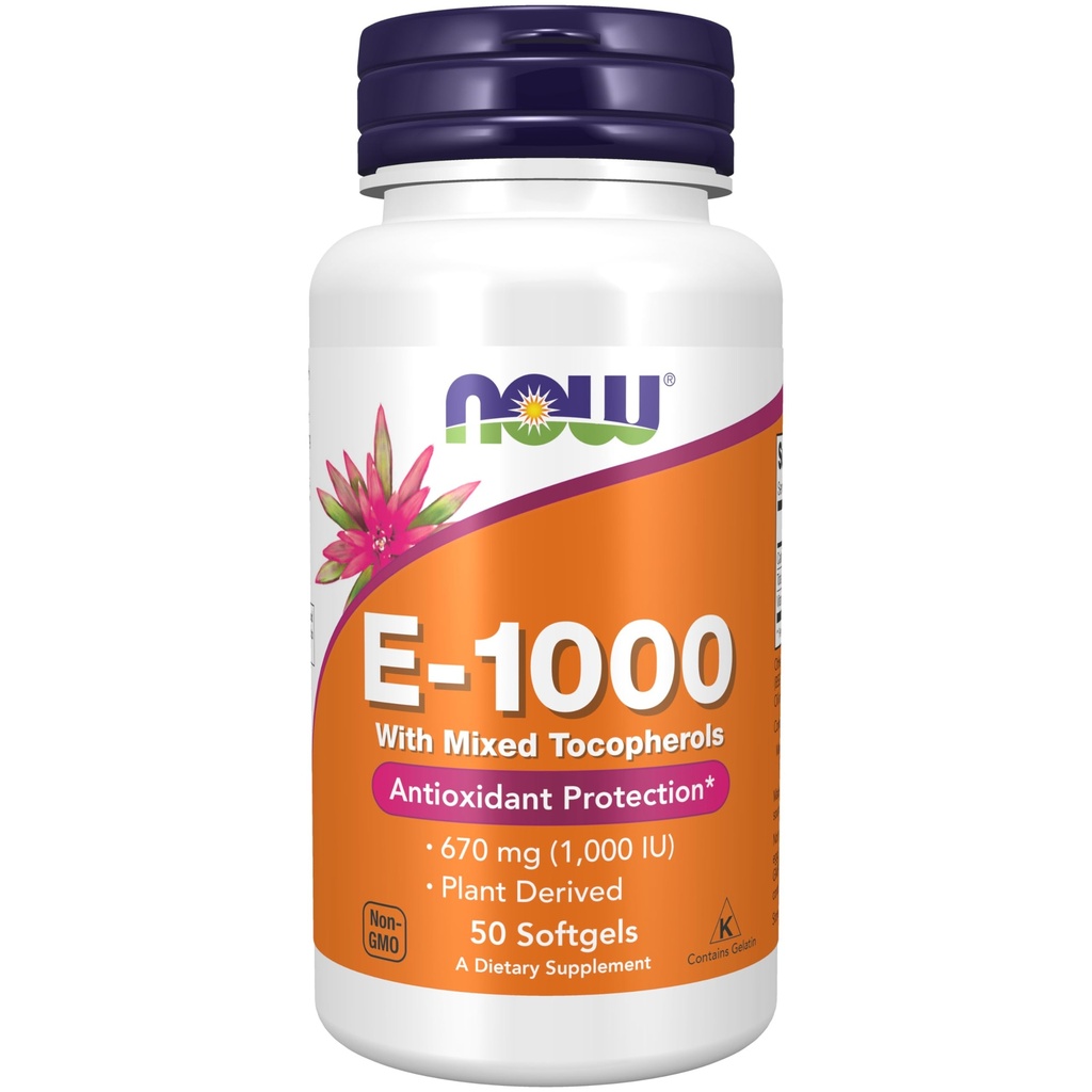 MAINTENANT compléments alimentaires, vitamine E-1 000 UI tocophérols mixtes, protection antioxydante*, 50 softgels