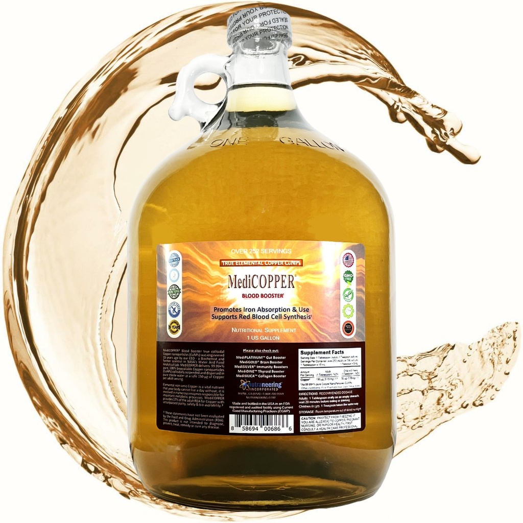Vrai supplément alimentaire en cuivre colloïdal - 1 Gallon en verre transparent