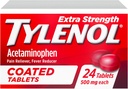 Tylenol Extra Strength Pain Reliever & Fever Reducer, Comprimés enrobés ronds, 500 mg d'acétaminophène Pilules anti-douleur pour maux de tête, de dents et d'arthrite mineure Douleur, 24 ct
