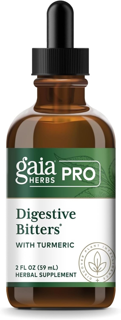 GAIA HERBS PRO Amers digestifs avec curcuma - avec des herbes traditionnellement utilisées pour soutenir la digestion saine* - Formule à base de plantes - Idéal pour le voyage - 2 Fl Oz (30 portions)