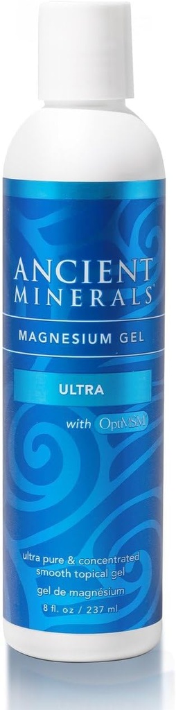 Minéraux anciens Gel de magnésium Ultra avec OptiMSM et Aloe Vera - Formule de gel de magnésium topique avec MSM Meilleur utilisé pour le massage et l'application topique (8oz)