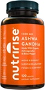 NutriRise Capsules de racine biologique Ashwagandha avec poivre noir, 1300mg, Stress naturel et l'humeur, Thyroïde, et supplément de soutien immunitaire, Clarté, Focus et énergie, sans gluten, 120 Compte