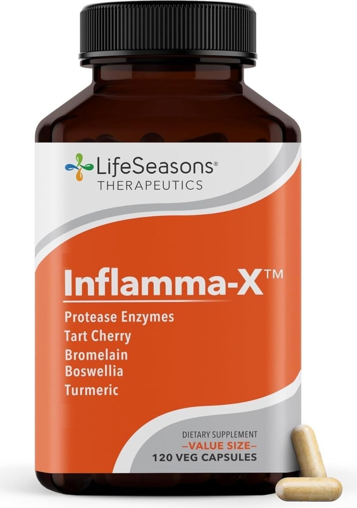 LifeSeasons Supplément de soutien des articulations et tissus inflammatoire-X – soutient le confort musculaire, la récupération et la flexibilité – formule à base de plantes avec curcuma, bromléine, protéase – 60 capsules