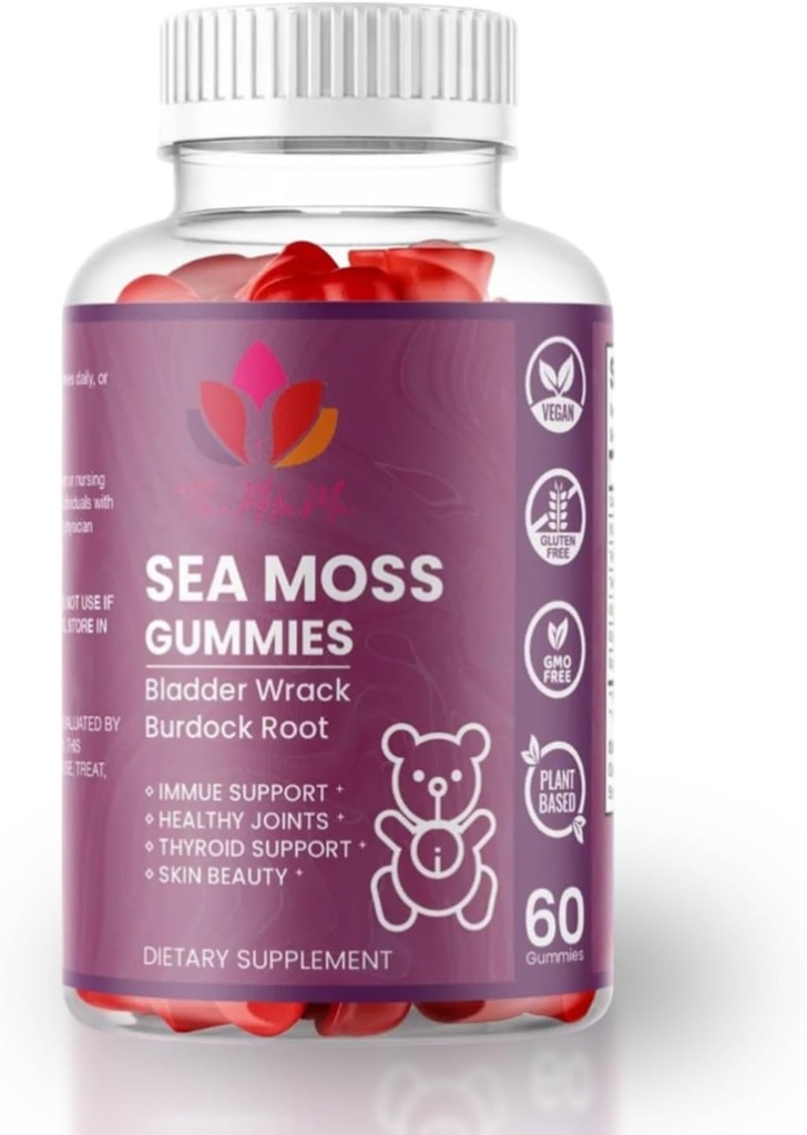 Gummées de mousse de mer biologique avec bladderwrack et racine de dard – Supplément végétalien pour le bien-être général – 60 comte