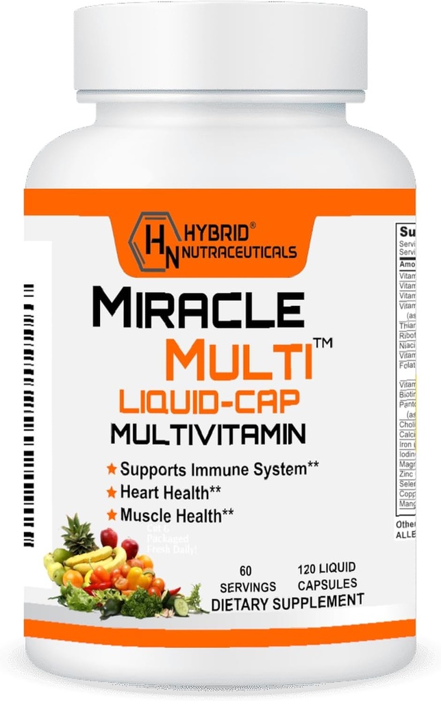 MiracleMulti Capsules de multivitamines liquides pour les hommes et les femmes - Complete Whole Food Mix Supplément quotidien de vitamines et minéraux avec CoQ10, B12, 42 Superfood Enzyme - 120 Softgels