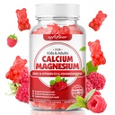 softbear Gommies de zinc de magnésium de calcium pour les femmes, supplément de magnésium de calcium avec vitamine D3 pour la force osseuse, végétalien/sans sucre, parfum de framboise 60 Comte