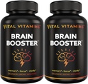 Vitamines vitales Suppléments Cerveau pour la mémoire et le focus (2-Pack)– Booster Cerveau Nootropique avec Ginkgo Biloba, Rhodiola, B12 – Soutien sans caféine pour les adultes et les aînés – Approvisionnement de 60 jours