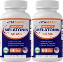 Mélatonine Vitamatique 60 mg Comprimés à dissolution rapide - 60 comprimés végétaliens naturels à saveur de Berry - Formage non-habitant - Non-OGM, sans gluten (2 bouteilles)