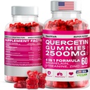 Gummies Quercetin - 2500MG avec Bromelain, L-Theanine - Immune Support Gummies Allergie Relief & Santé pulmonaire pour les enfants et les adultes