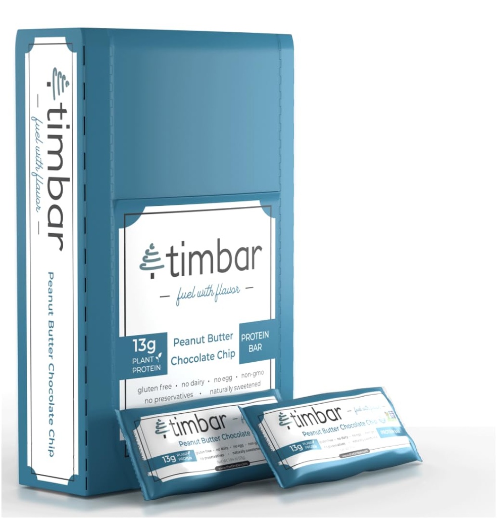 timbar Protein Bars 12 Pack- Base de l'énergie végétale et barres de noix avec 13g de protéines.