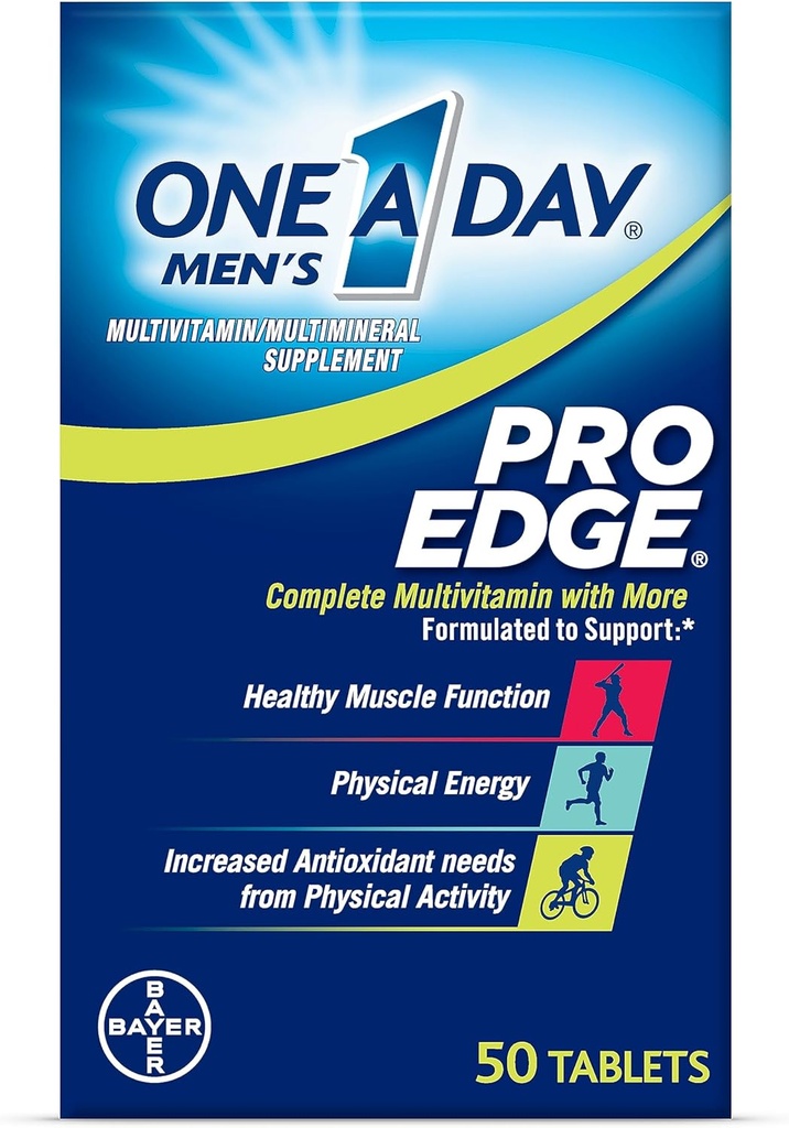 Un jour Hommes Pro Edge Multivitamine, supplément avec vitamine A, C, D, E et zinc pour le soutien de la santé immunitaire et Magnésium pour la fonction musculaire saine, 50 comte