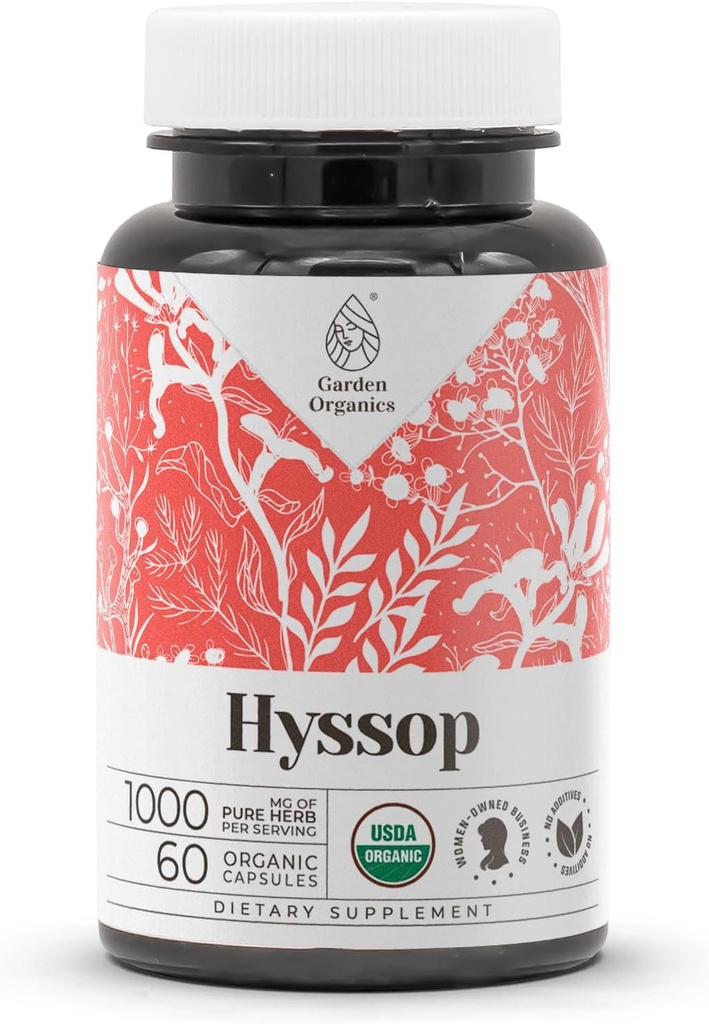 Hyssop USDA Organic 60 Capsules | High-Potency Natural Supplement | Certified Organic Vegetarian Capsules and Organic Hyssop (Hyssopus officinalis) Dried Herb (60 Capsules)