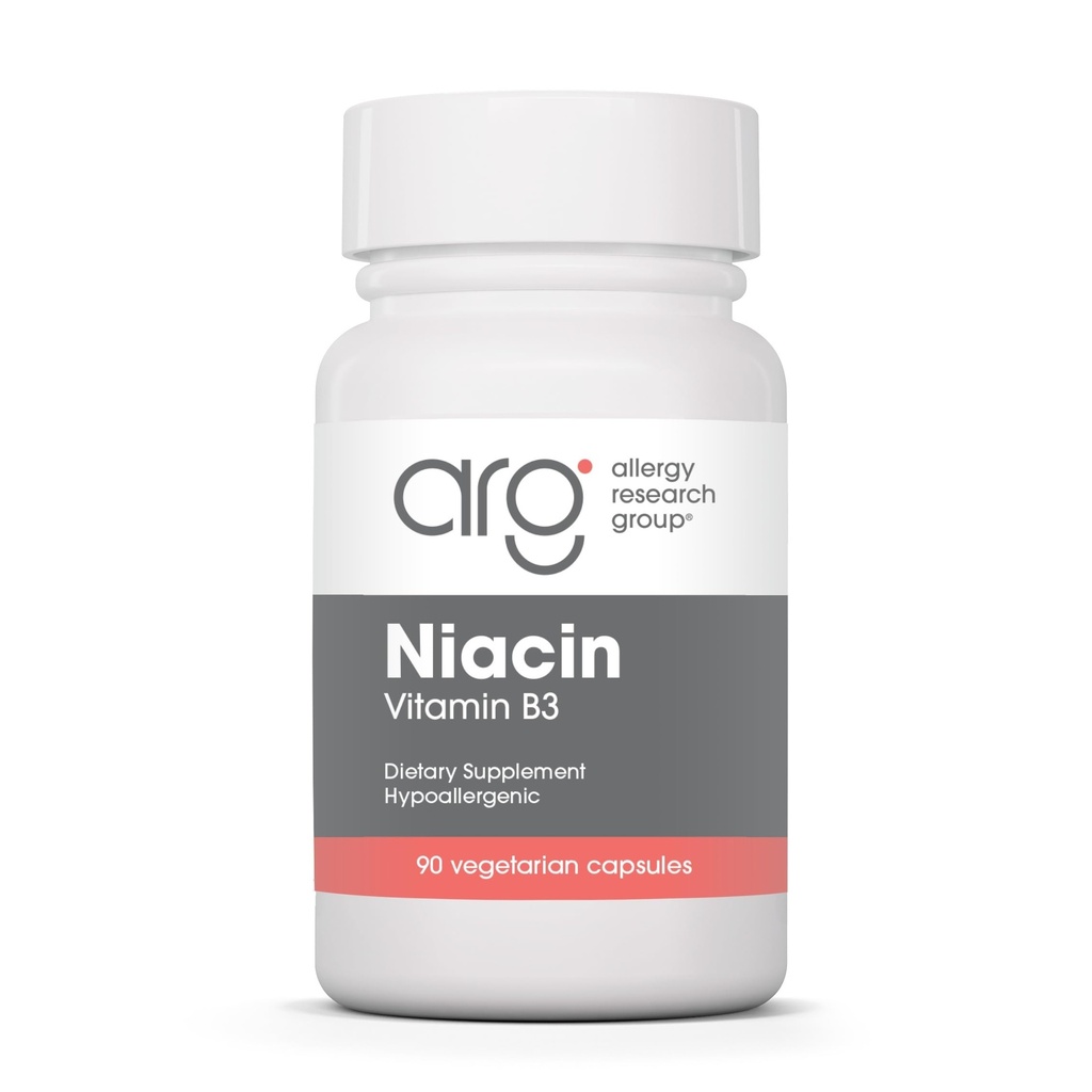 Allergy Research Group ARG Niacin with Vitamin B3-250 mg Niacin - Energy Metabolism & NAD Support - Cardiovascular Wellness - Hypoallergenic & Vegetarian - 90 Servings - 90 Capsules
