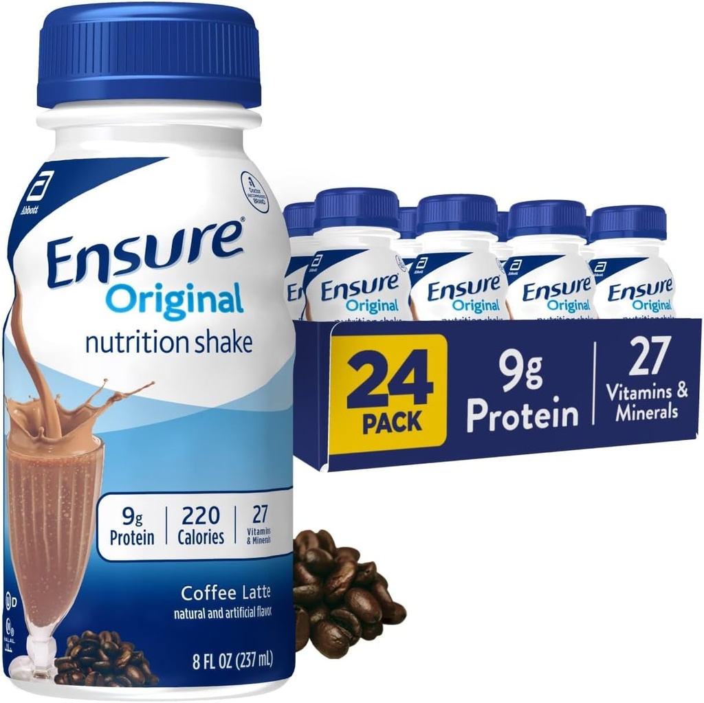 Ensure Original Coffee Latte Nutrition Shake | Small Meal Replacement Shake | Ready To Drink | 9g Protein, 27 Vitamins and Minerals | 8 fl oz - 24 Pack
