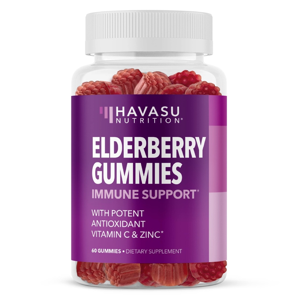 Sambucus Gummies pour les adultes - Supplément de soutien immunitaire avec vitamine C et zinc - Formule améliorée pour la défense quotidienne - 60 comtes, 1 mois d'approvisionnement, Berry Flavor - Bien-être pratique
