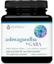 Youtheory Ashwagandha + GABA - Utilisations Organiques KSM-66-1 000 mg Ashwagandha & 100 mg GABA - Cortisol, énergie, stress et supplément de soutien mémoire - 60 capsules végétariennes (30 jours d'approvisionnement)