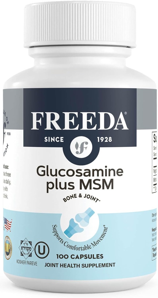 FREEDA Glucosamine MSM – Supplément Vegan Joint Flexibility & Mobility – Glucosamine végétarienne sans mollusques – Supporte la fonction conjointe – Testé par une tierce partie – (100 capsules)