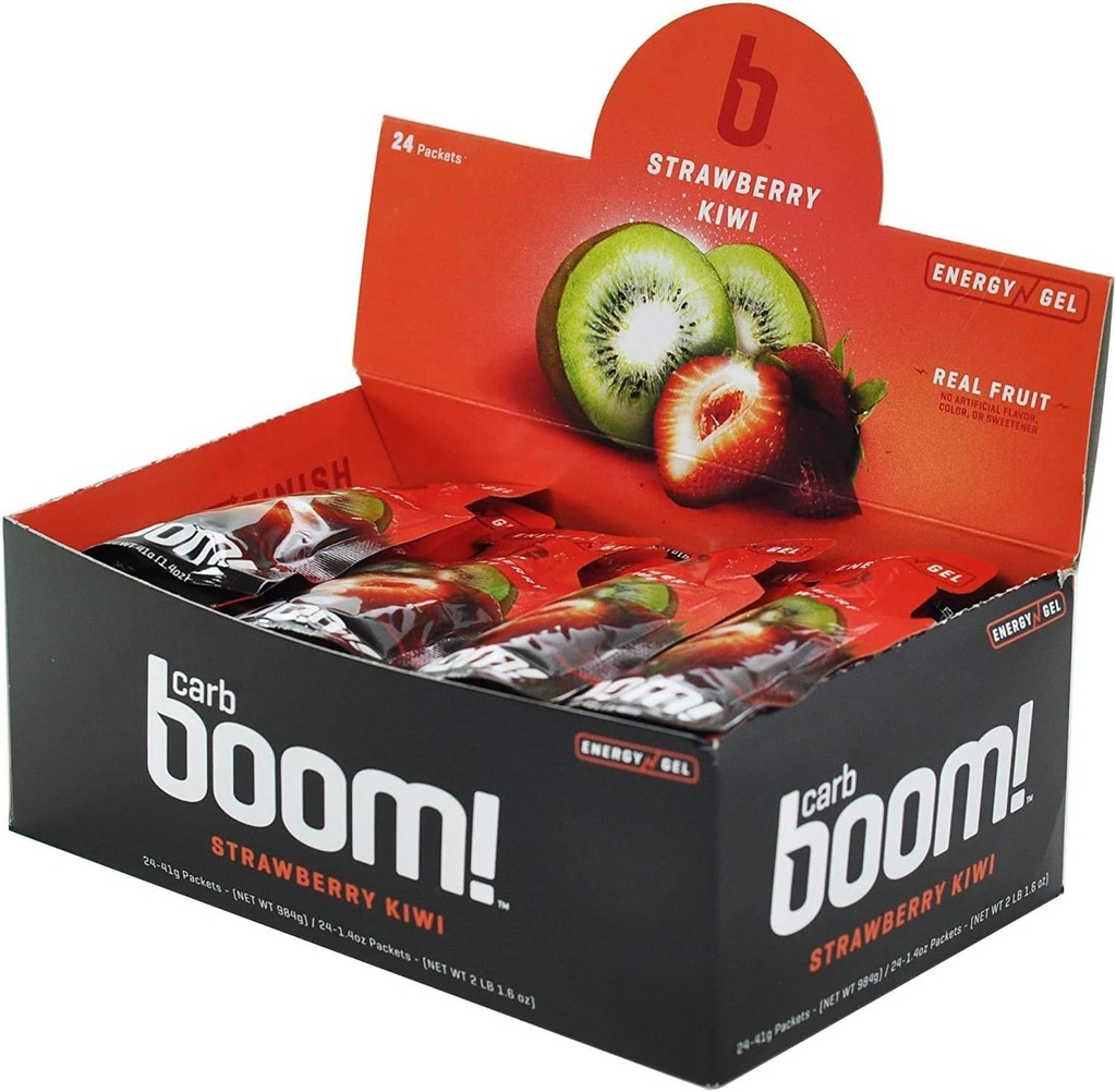 Boom Nutrition Gel d'énergie de glucides - Gel d'entraînement aromatisé aux fruits pour le cyclisme et la course - Variété naturelle 6 arômes (2 chacun) - 12 paquets